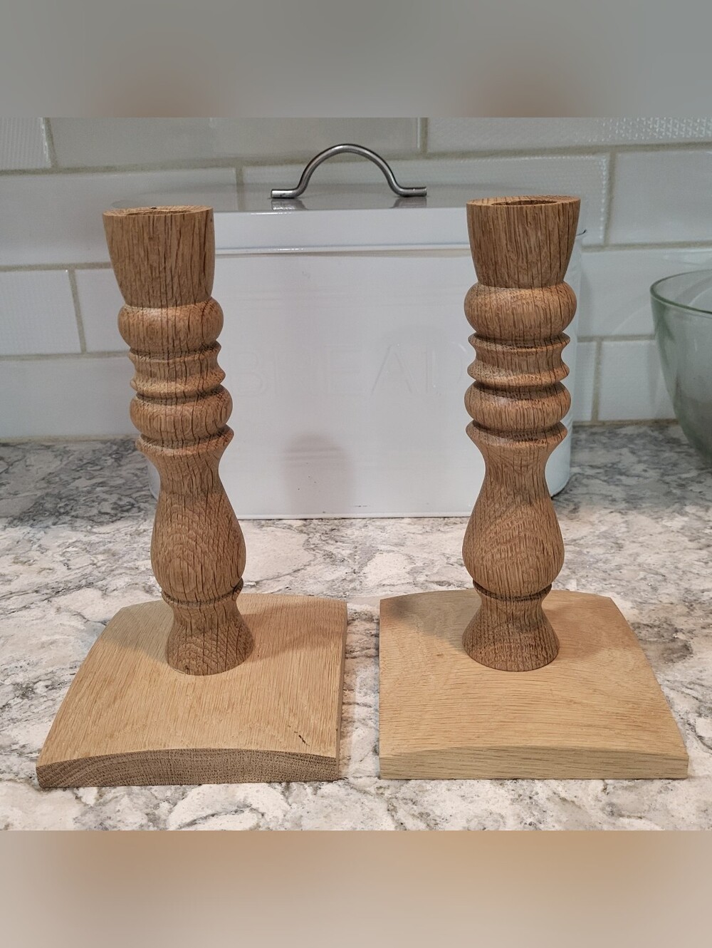 Set of 2 Wooden Candlesticks Hand Turned Natural Oak 9.5" Scandinavian Style